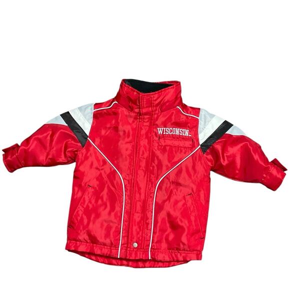 Adidas Boy’s Jacket Wisconsin Red Black Size 12 Month’s EUC - Picture 1 of 12
